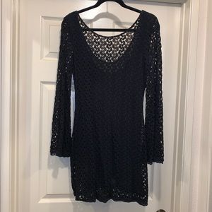 Free People Black Bell Sleeve Mini Dress